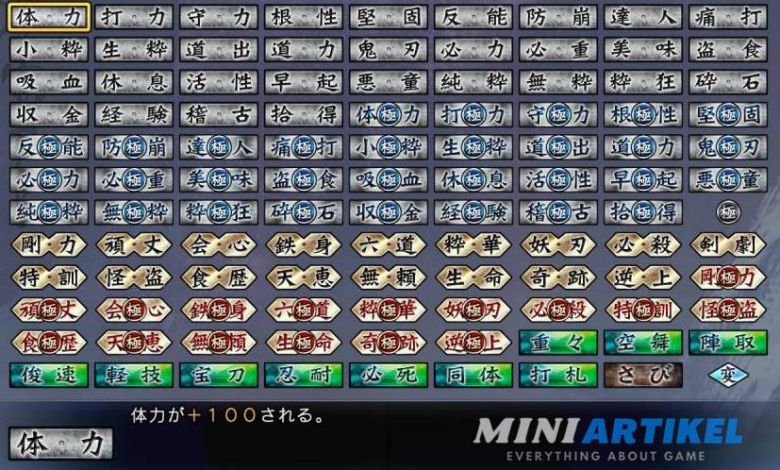 Terjemahan Efek dan Fungsi Weapon Item Inscriptions Basara 4 Sumeragi PS4