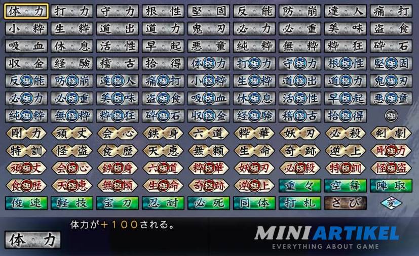 Terjemahan Efek dan Fungsi Weapon Item Inscriptions Basara 4 Sumeragi PS4