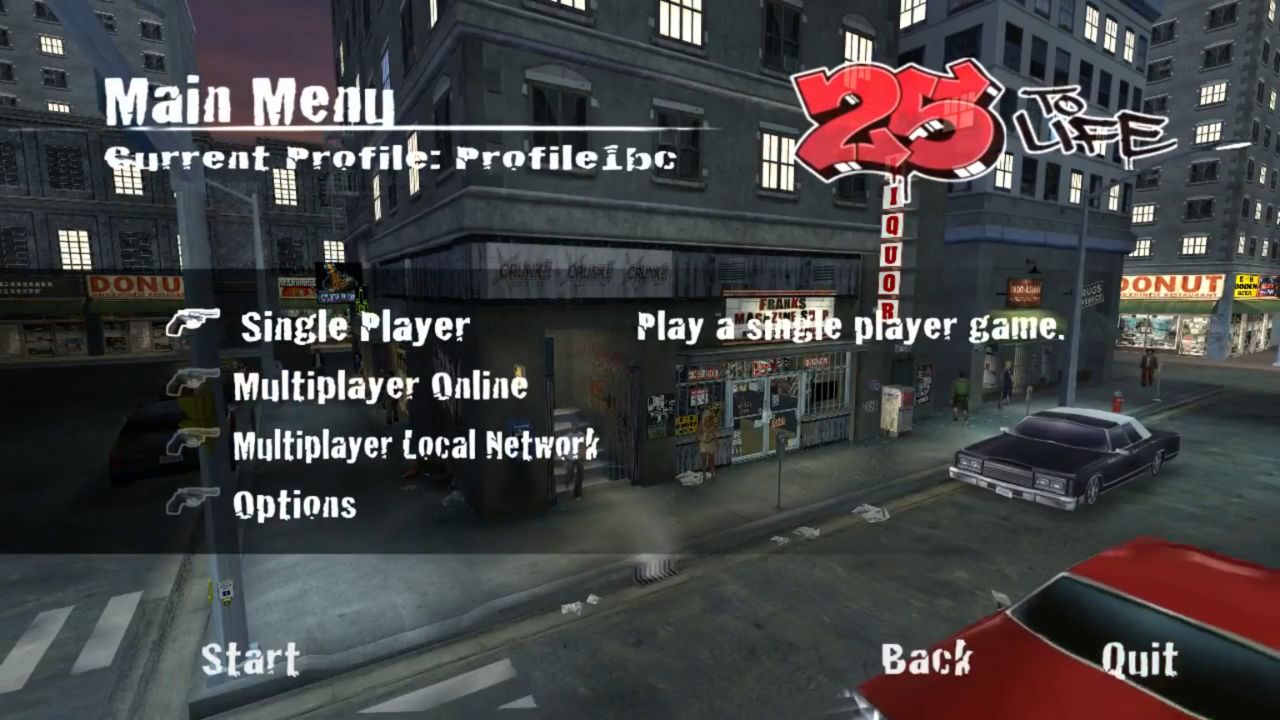 Cheat 25 to Life PS2 - Main Menu